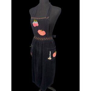 April Cornell Black Cotton Apron With Vegetable Embroidery & Pockets